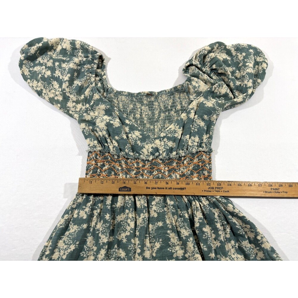 Free People Ellie Boho Green Floral Puff Sleeve Smock Bodice Maxi Dress Sz S - Picture 9 of 15
